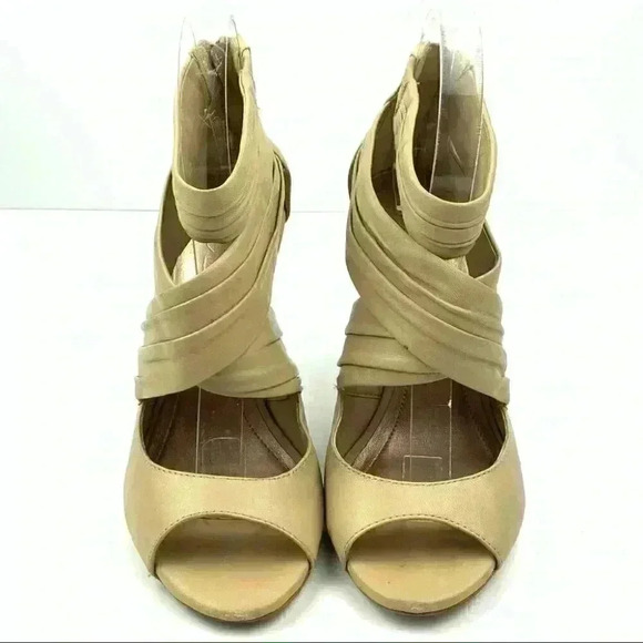 Bcbg Paris Womens caged open toe heels size 7 37 cream leather strappy party - Picture 3 of 12